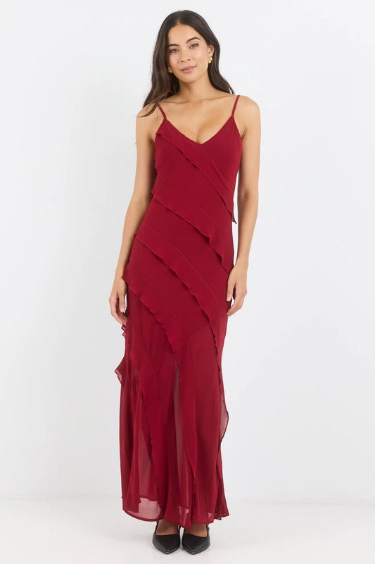 GEORGIA ZOE Galore Georgette Bias Cut Dress Dark Red