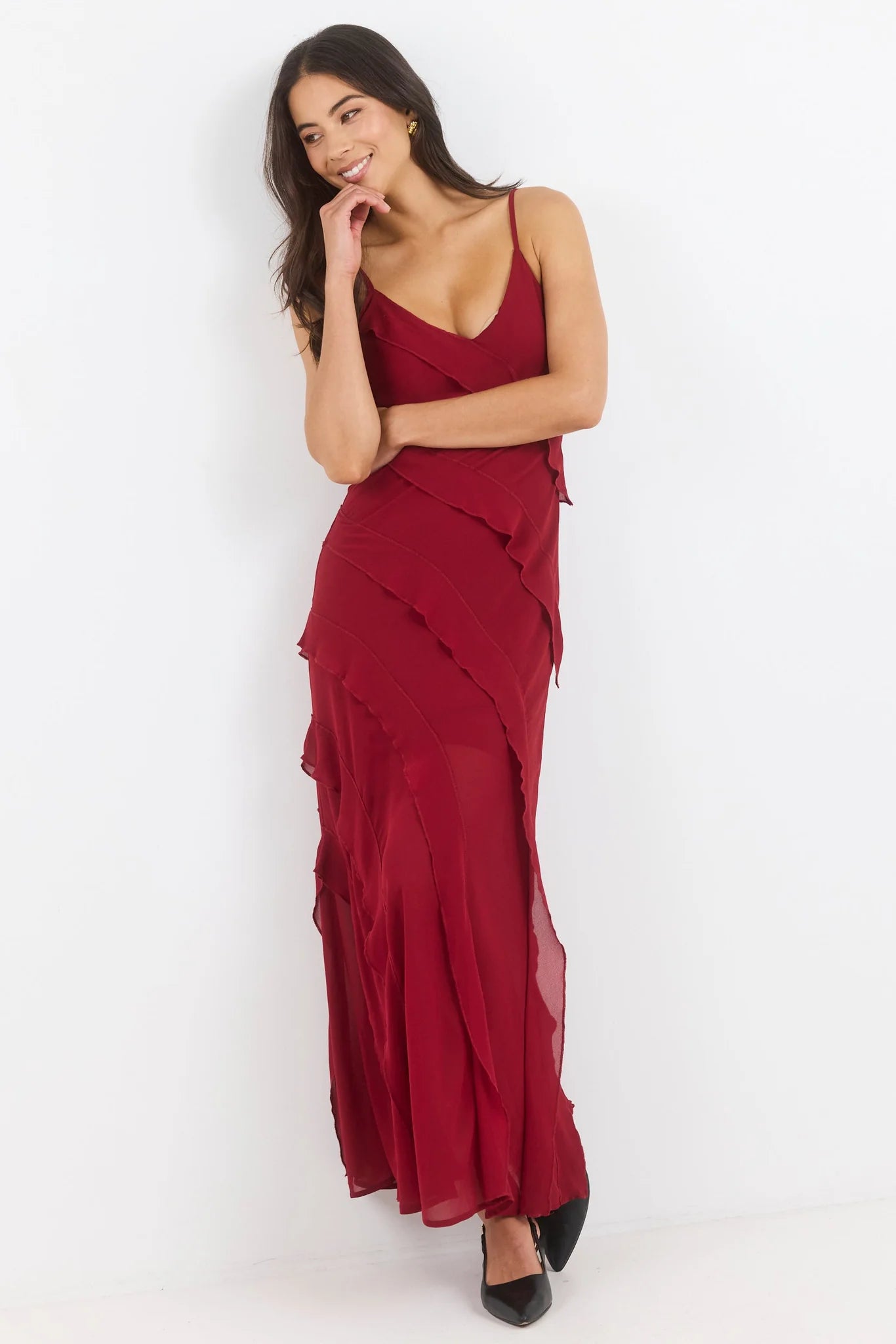 GEORGIA ZOE Galore Georgette Bias Cut Dress Dark Red