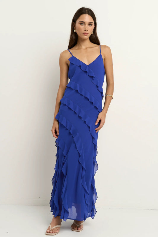 GEORGIA MAE Galore Electric Blue Bias Frill Dress