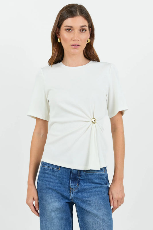 STORIES BE TOLD Helm White Waist Buckle Short Sleeve Tee