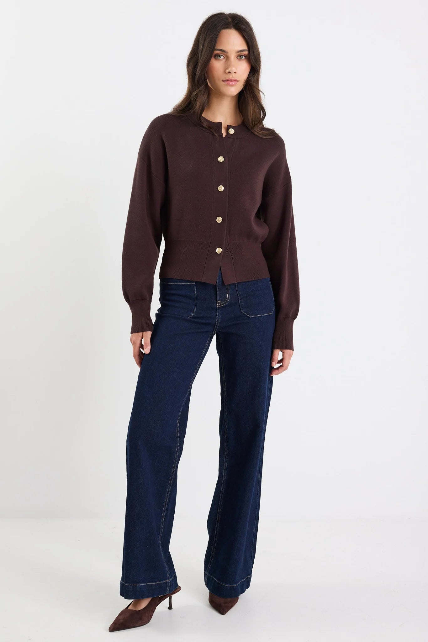 IVY + JACK Hallmark Chocolate Crew Neck Cardigan
