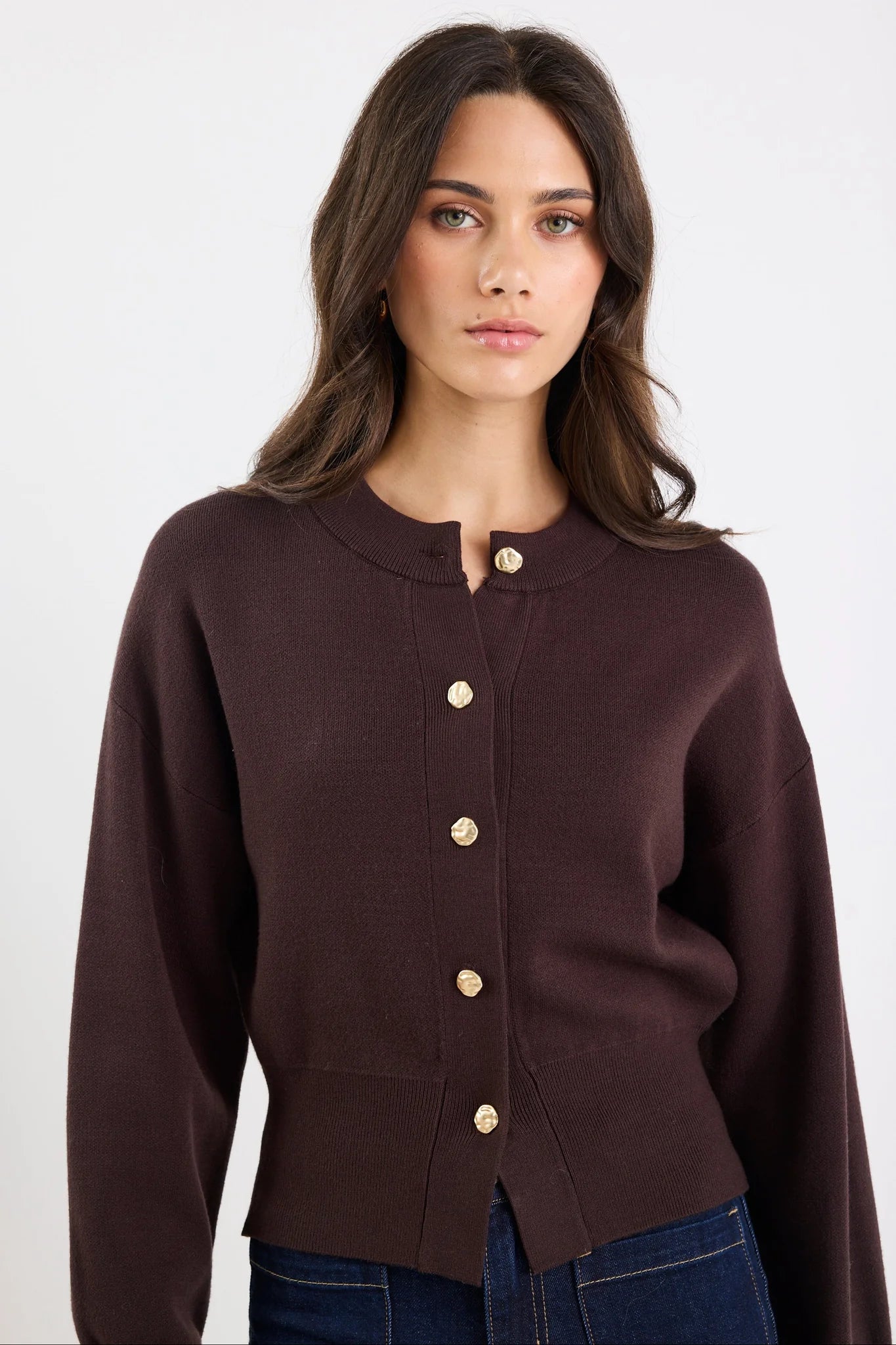 IVY + JACK Hallmark Chocolate Crew Neck Cardigan
