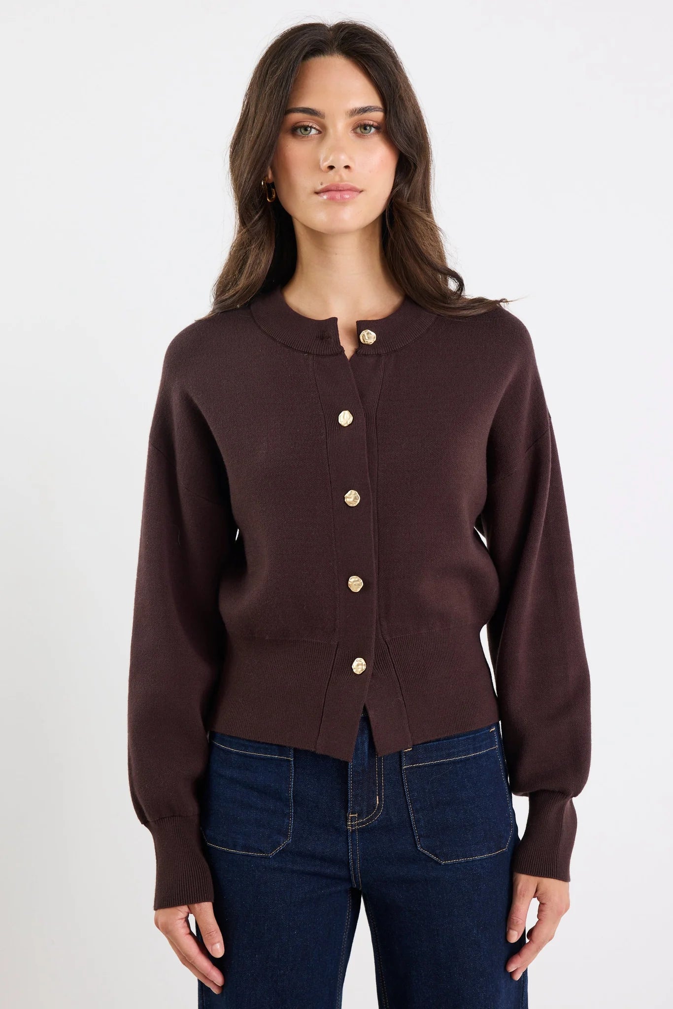 IVY + JACK Hallmark Chocolate Crew Neck Cardigan