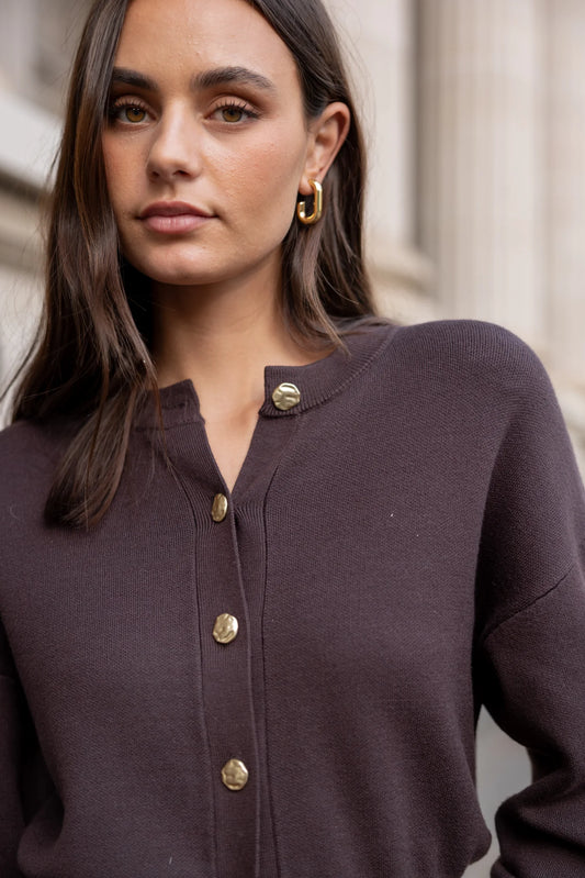 IVY + JACK Hallmark Chocolate Crew Neck Cardigan