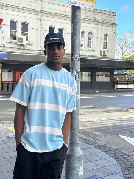 HUFFER Striped Tee Ice Blue/White