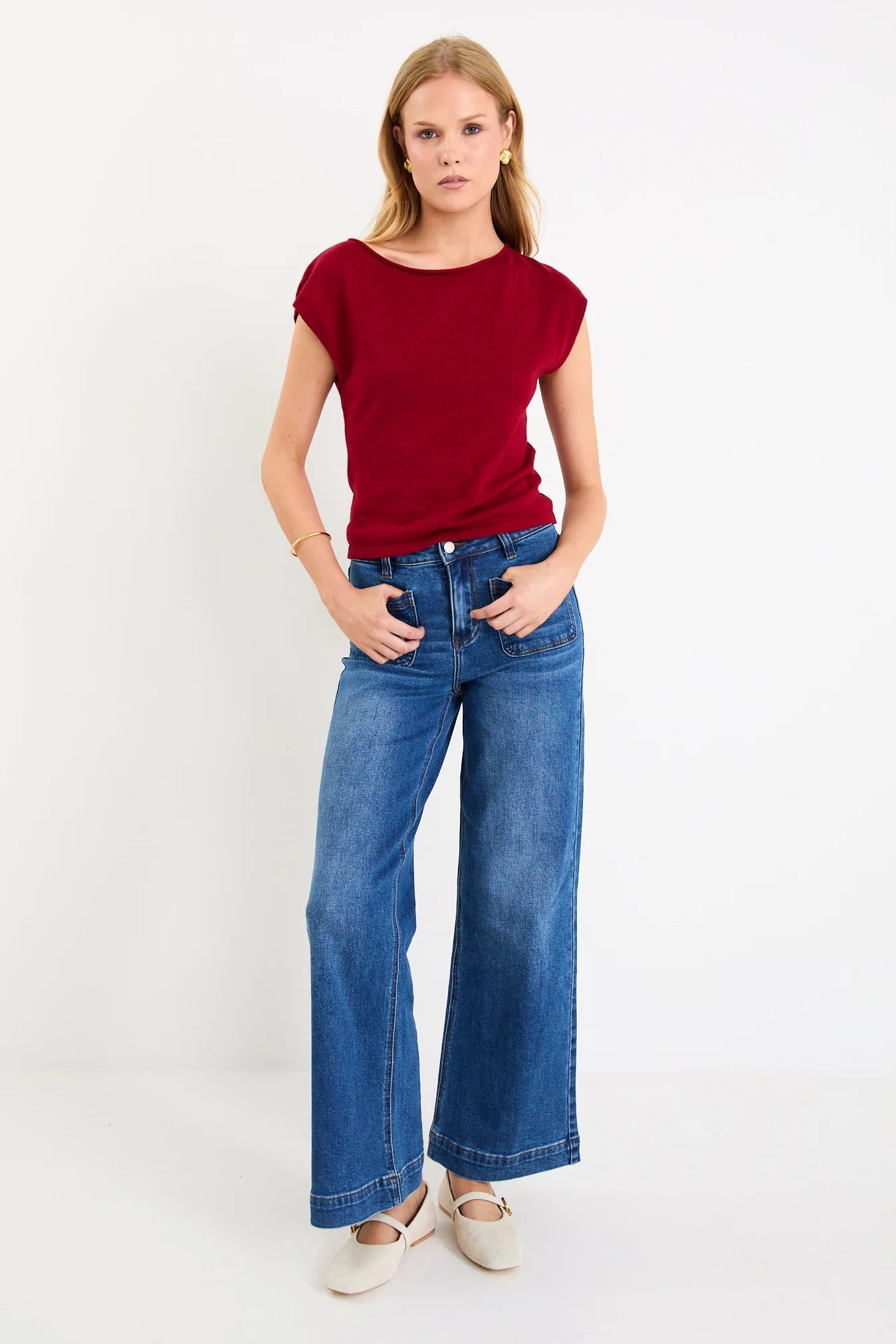 IVY + JACK Innovate Cherry Red Boat Neck Top
