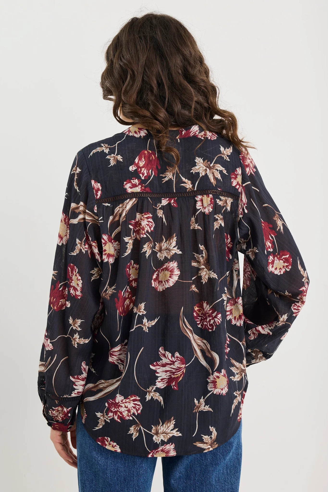 IVY + JACK Instrumental Lace Insert Pin Tuck Long Sleeve Top Wildflowers
