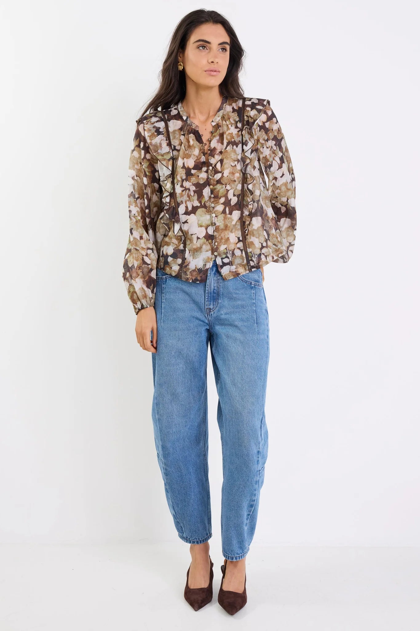 IVY + JACK  Integrity Floral Frill Detail Brown Beige