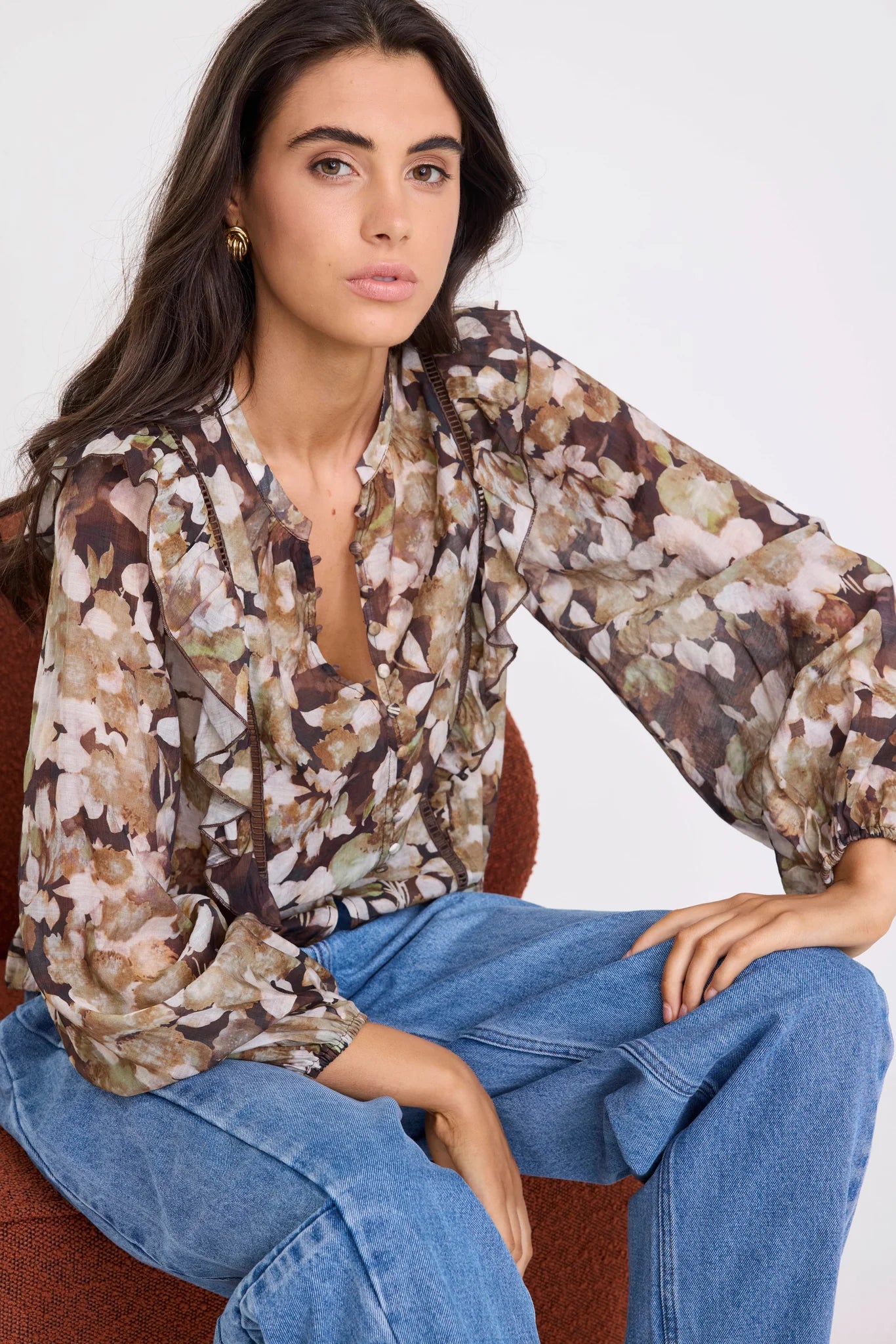 IVY + JACK  Integrity Floral Frill Detail Brown Beige