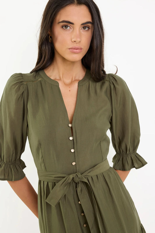 BY ROSA Irresistible Button Front Maxi Dress Khaki