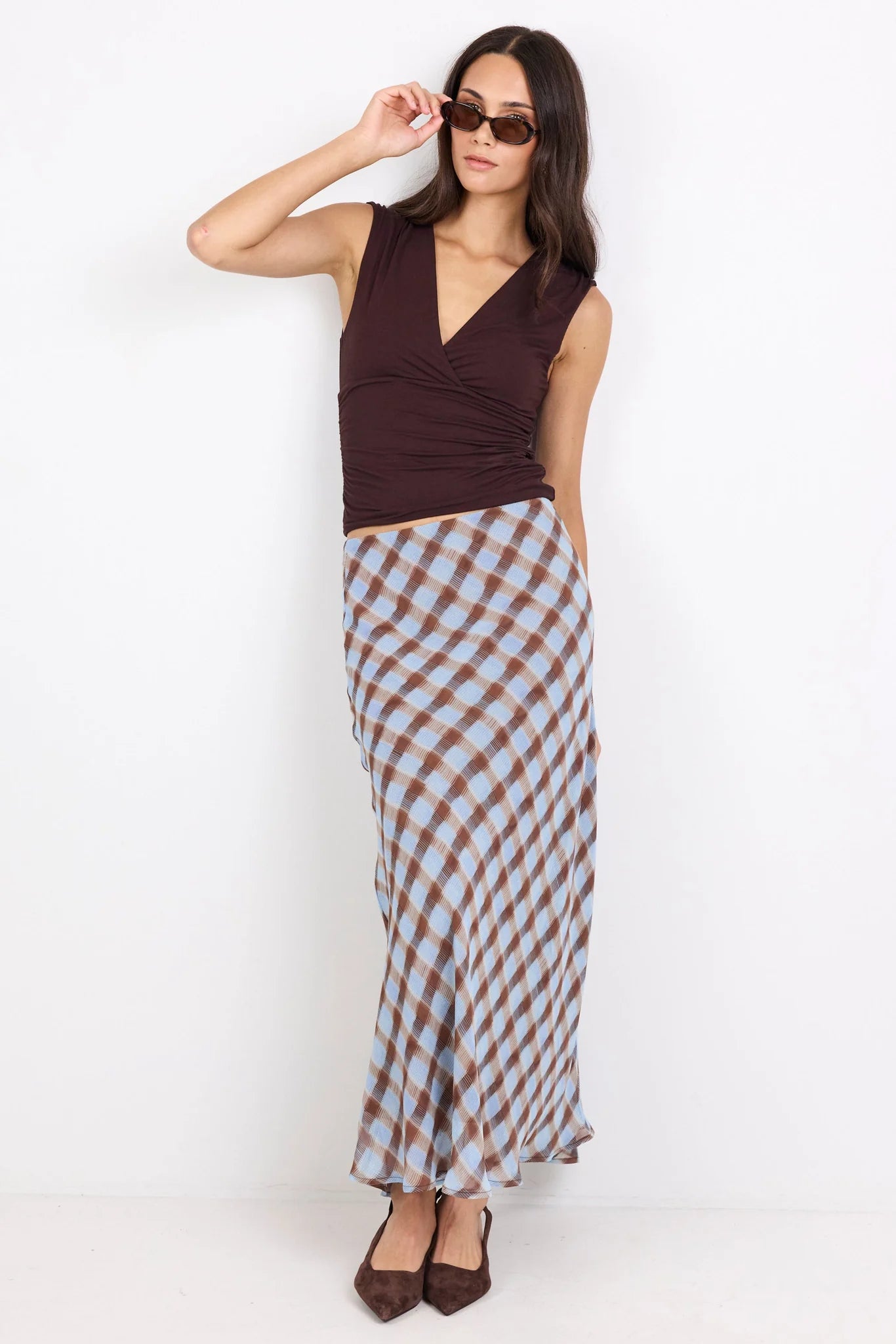 GEORGIA ZOE Jubilant Chocolate Ice Blue Check Skirt