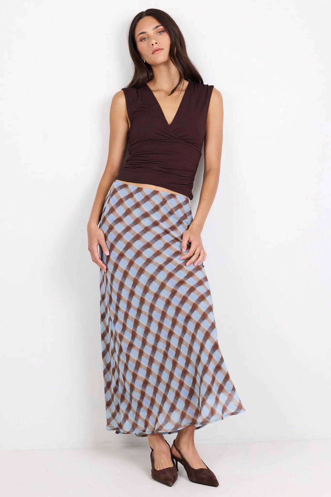 GEORGIA ZOE Jubilant Chocolate Ice Blue Check Skirt