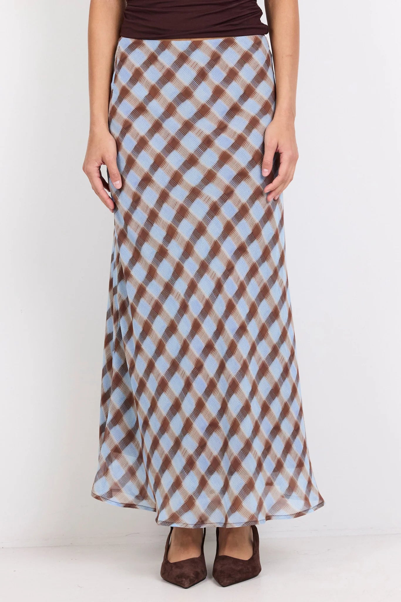 GEORGIA ZOE Jubilant Chocolate Ice Blue Check Skirt