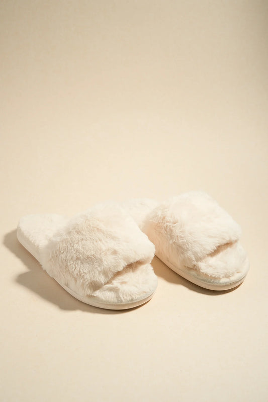 LOVE LULU Warm Cream Fluffy Slippers