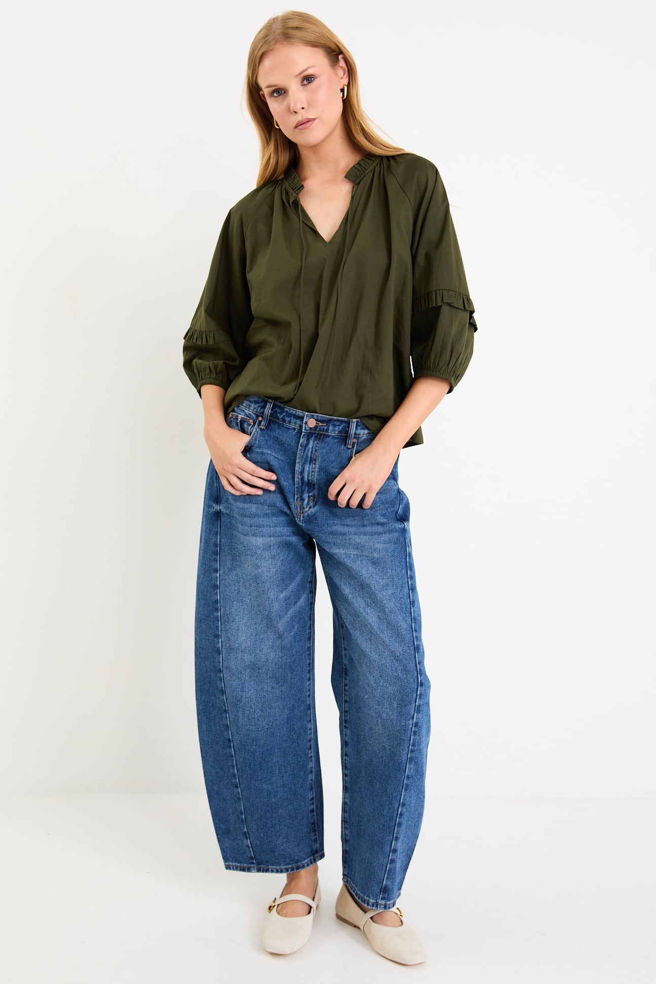 BY ROSA Luminary Voile Top Olive