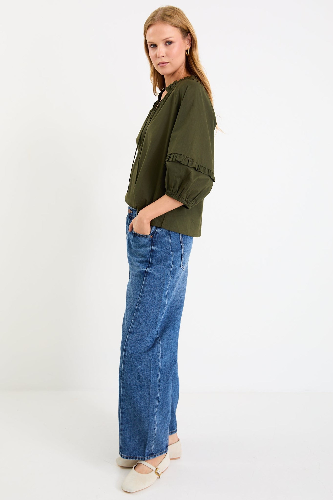 BY ROSA Luminary Voile Top Olive
