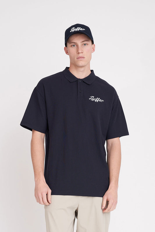 HUFFER Mens Par SS Tap That Polo Shirt Navy