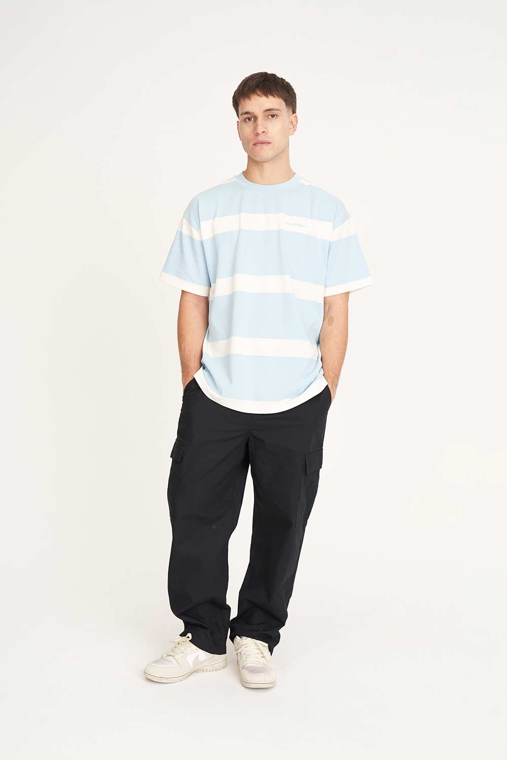 HUFFER Striped Tee Ice Blue/White
