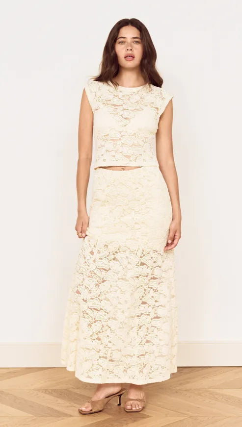 MINK PINK Ophelia Lace Micro Tee Cream