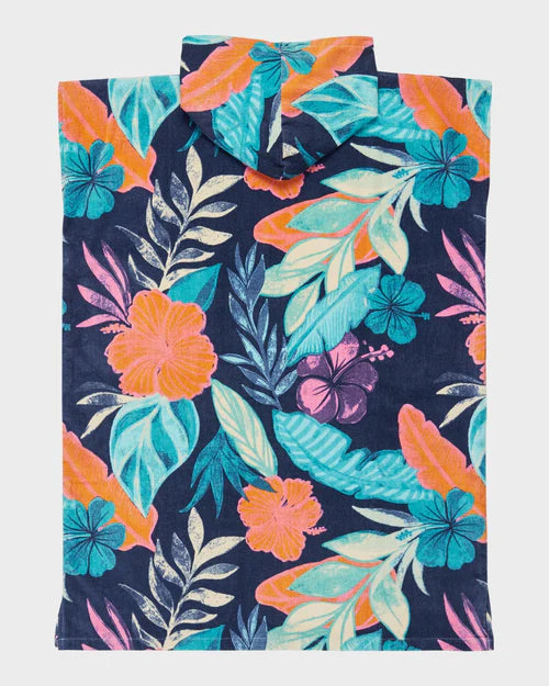 ROXY GIRL Stay Magical Poncho Hooded Towel Vintage Indigo Tropical Advent