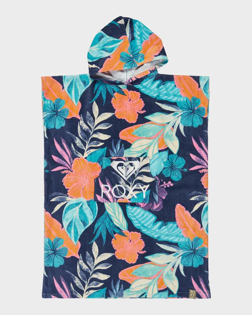 ROXY GIRL Stay Magical Poncho Hooded Towel Vintage Indigo Tropical Advent