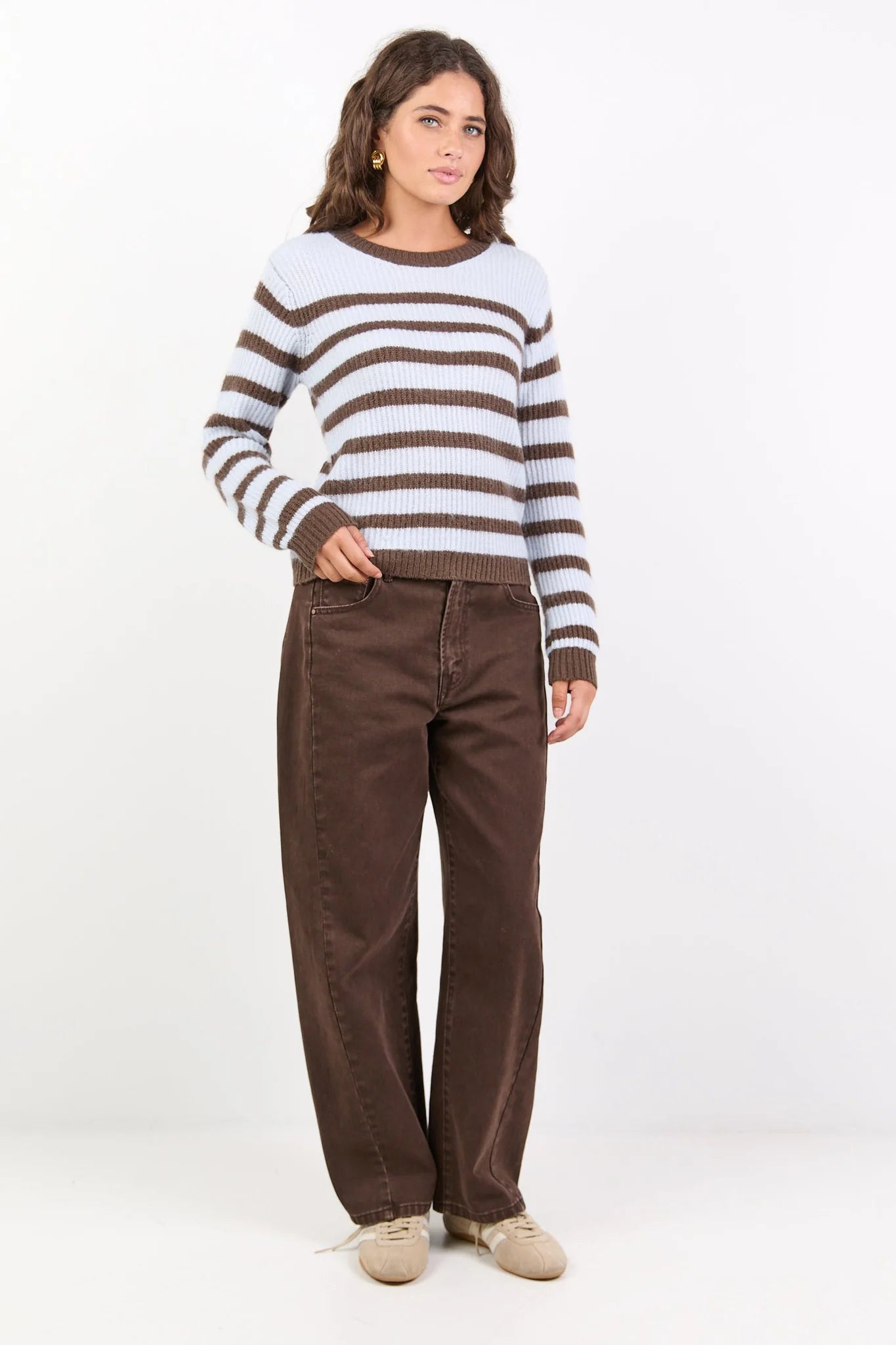 STORIES BE TOLD Routine Stripe Long Sleeve Knit Ice Blue Chocolate