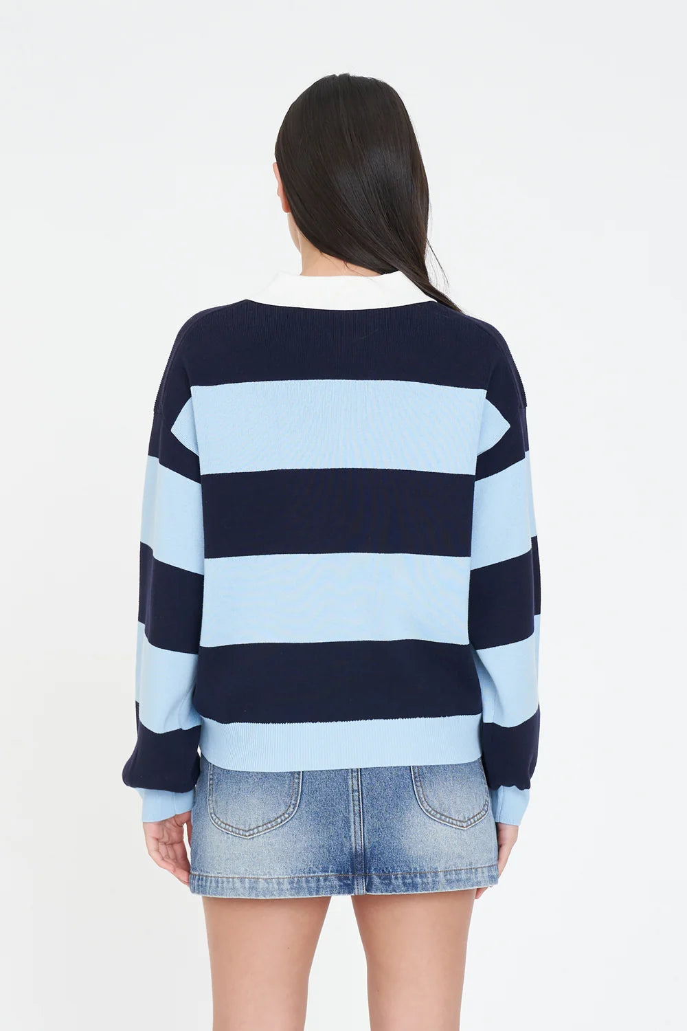 HUFFER Slouchy Knit Polo Bay Blue Navy