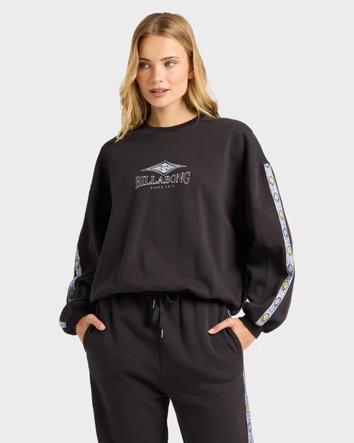 BILLABONG Swipe Right Kendall Crew Neck Sweatshirt Washed Black