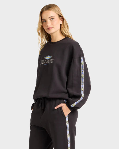 BILLABONG Swipe Right Kendall Crew Neck Sweatshirt Washed Black