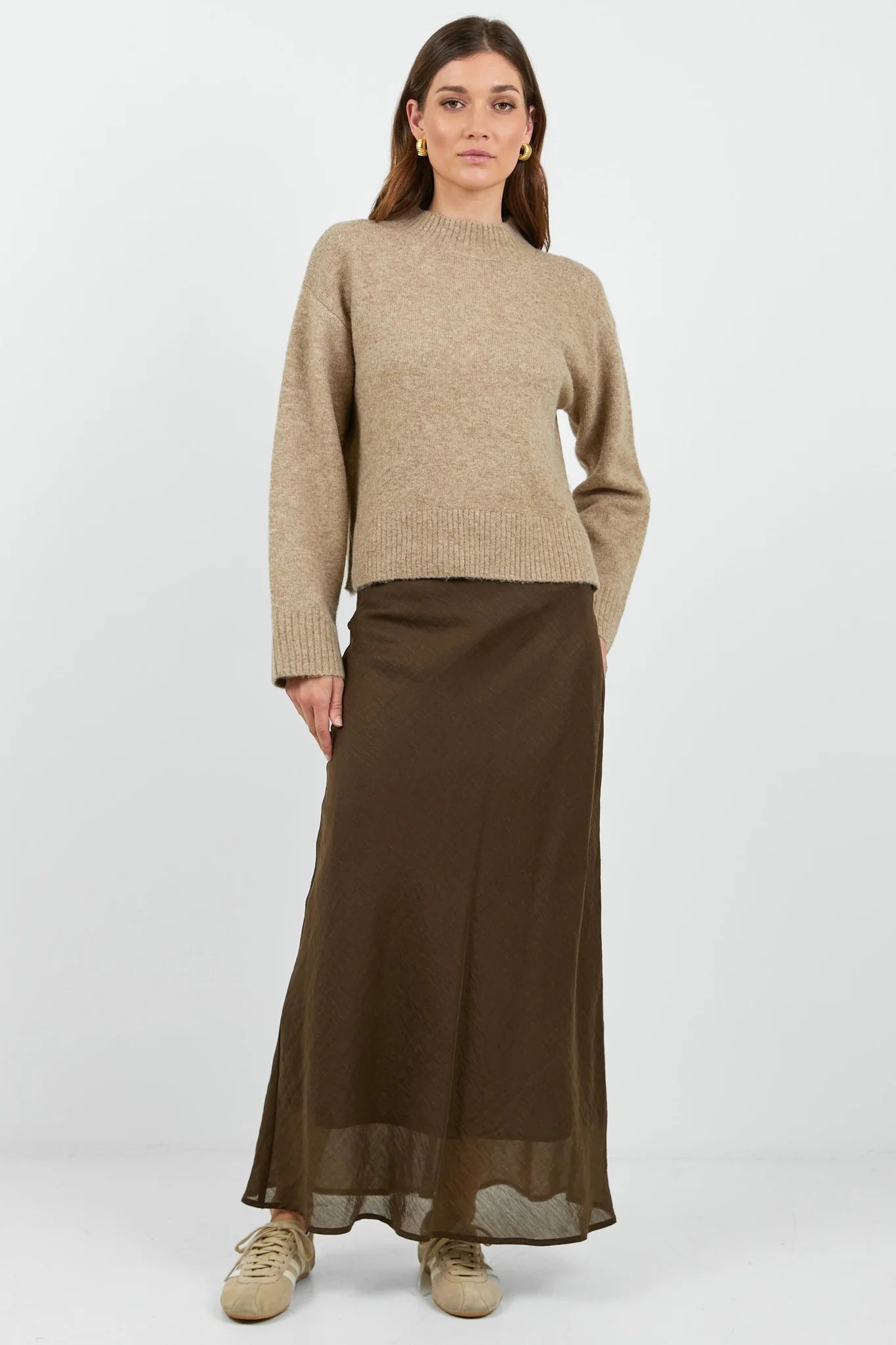 STORIES BE TOLD Sahara Luxe Linen  Blend Maxi Skirt Chocolate