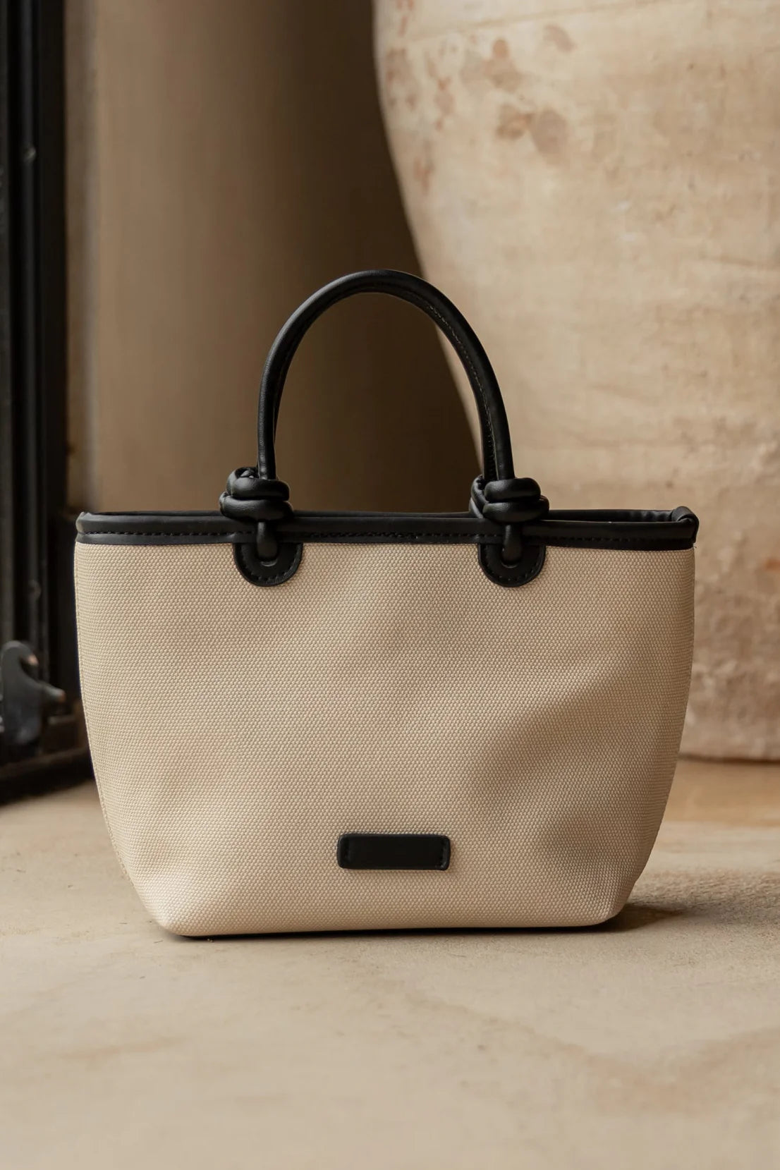 AMONG THE BRAVE  Siena Natural Canvas Pu Trim Small Knot Handle Bag