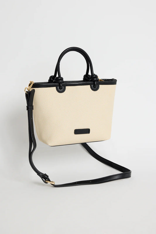AMONG THE BRAVE  Siena Natural Canvas Pu Trim Small Knot Handle Bag