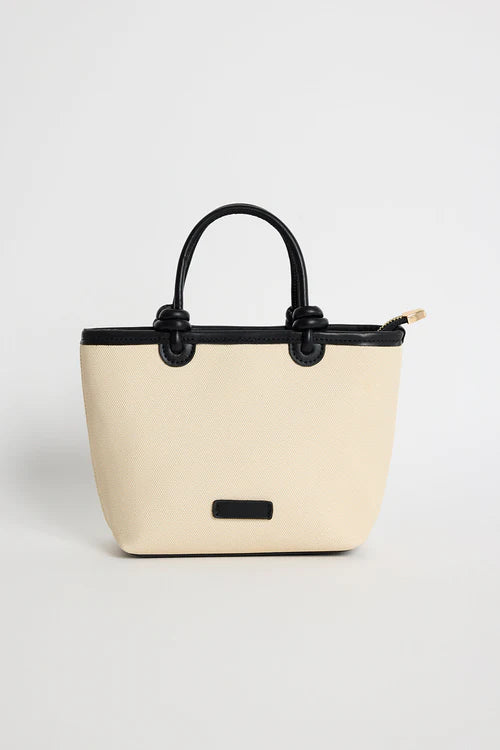 AMONG THE BRAVE  Siena Natural Canvas Pu Trim Small Knot Handle Bag