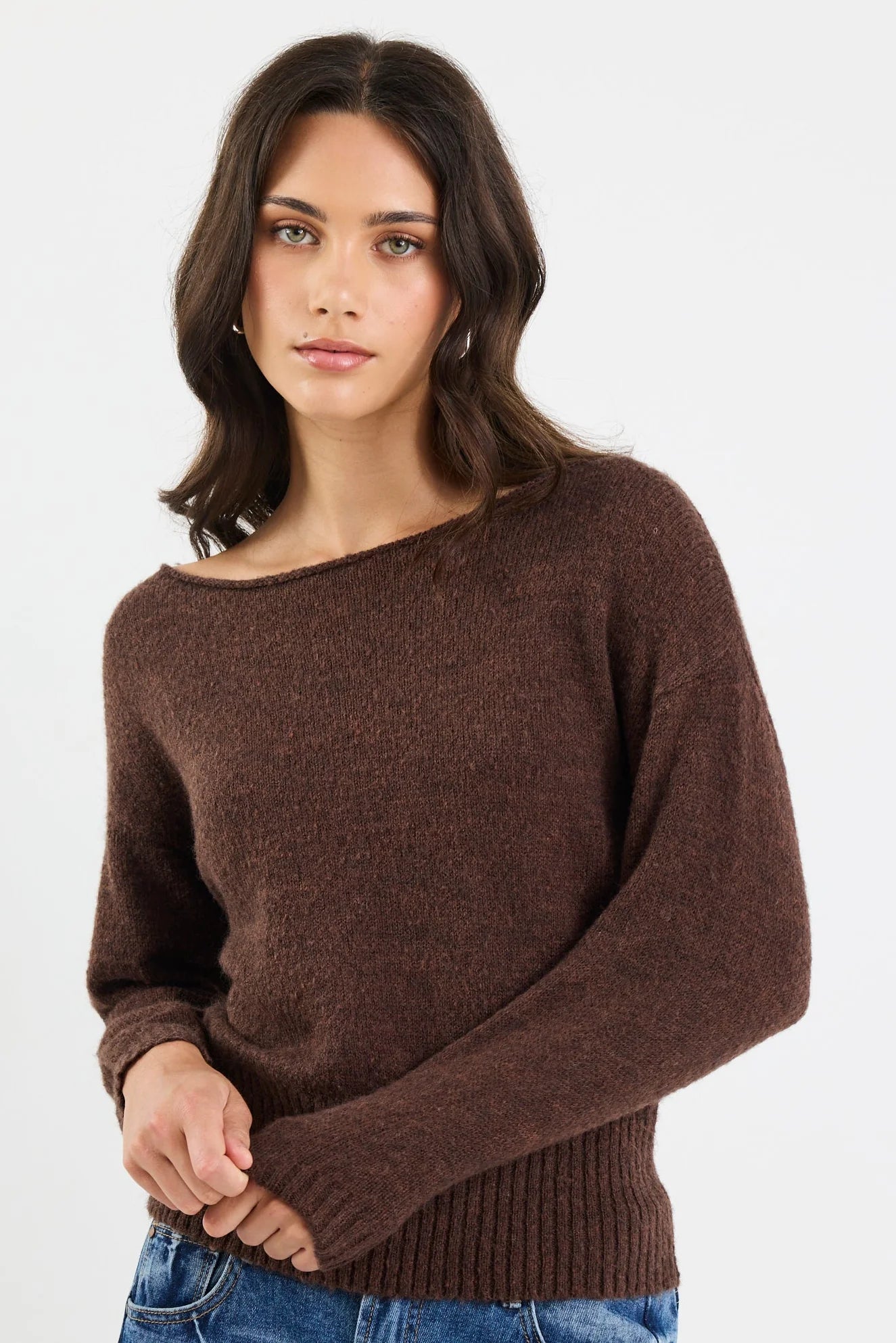 BY ROSA Society Chocolate Off the Shoulder Jumper Top