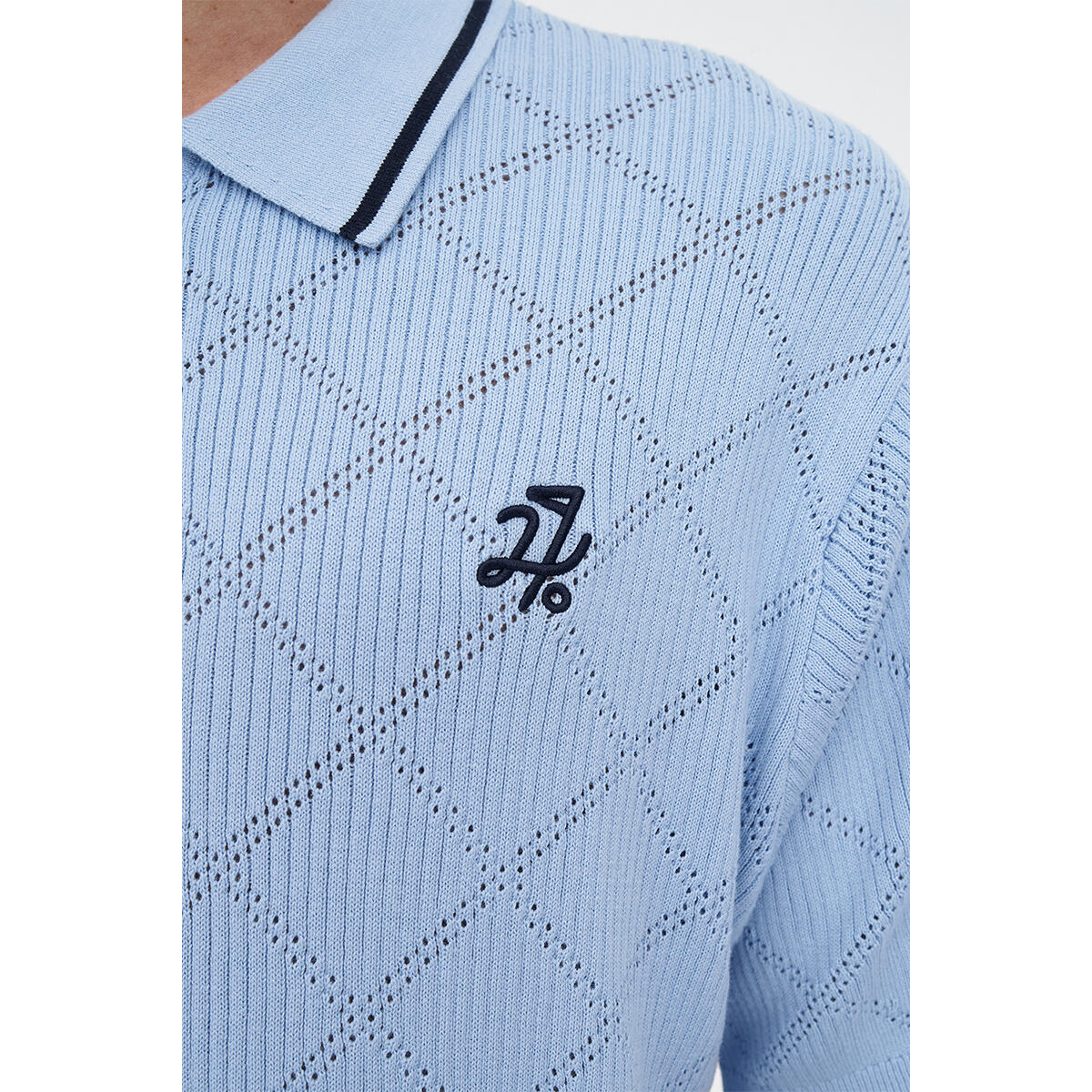 HUFFER GOLF True Knit Diamond Polo Ice Blue