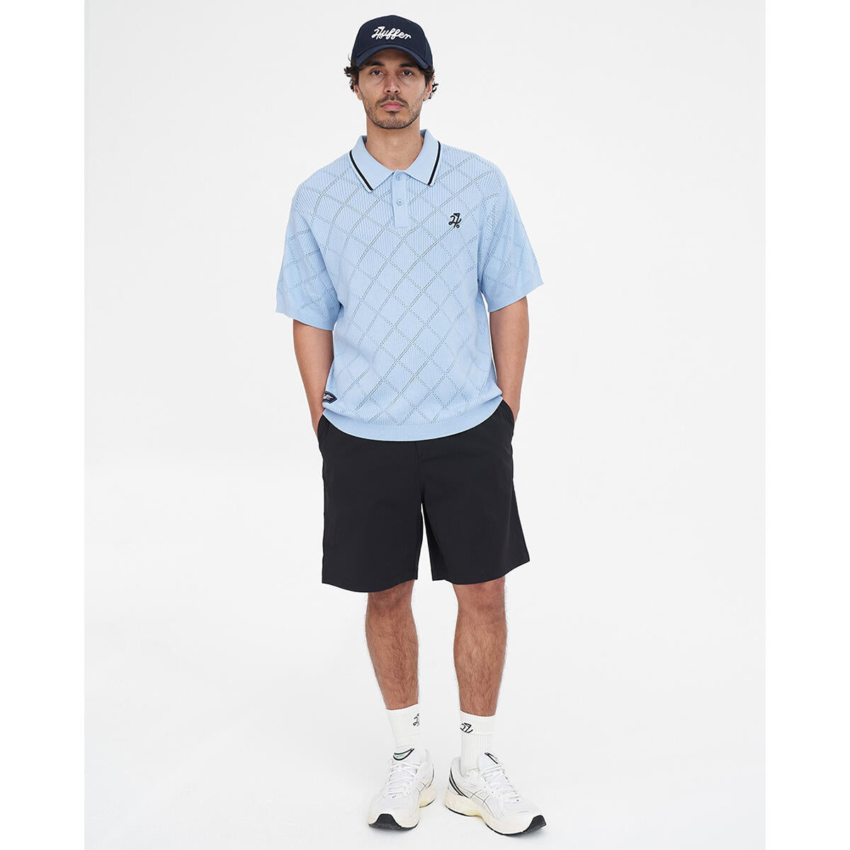 HUFFER GOLF True Knit Diamond Polo Ice Blue