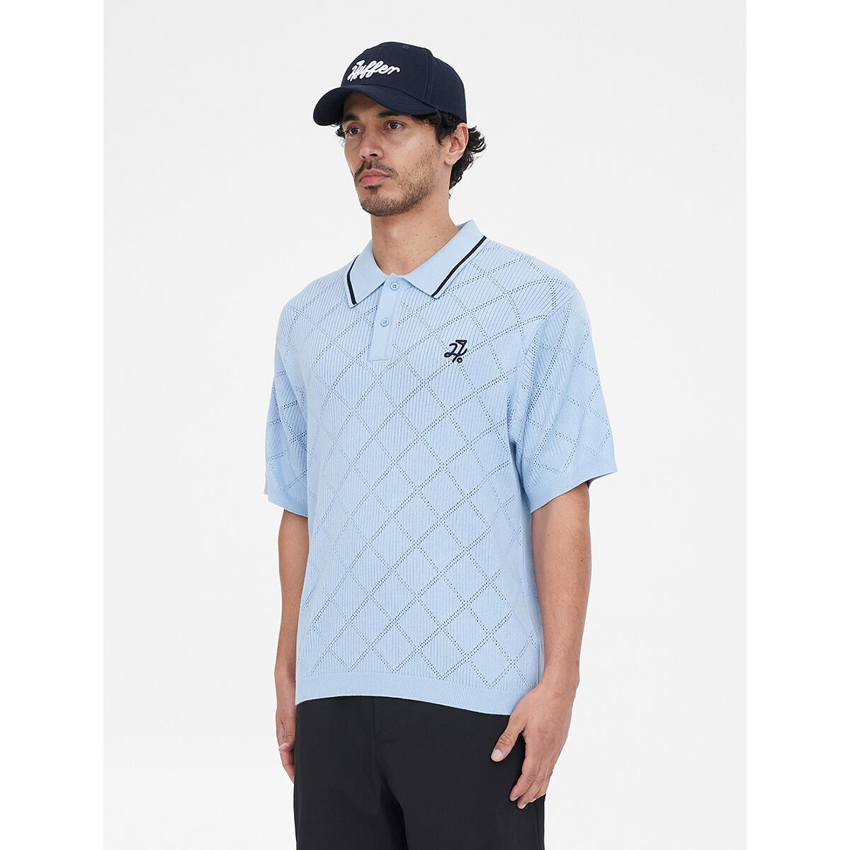 HUFFER GOLF True Knit Diamond Polo Ice Blue