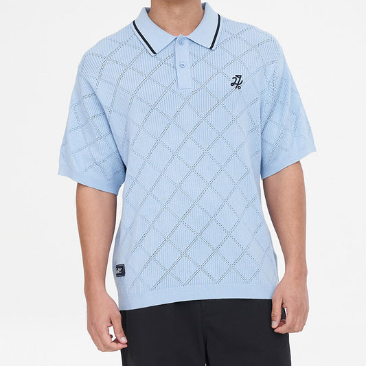HUFFER GOLF True Knit Diamond Polo Ice Blue