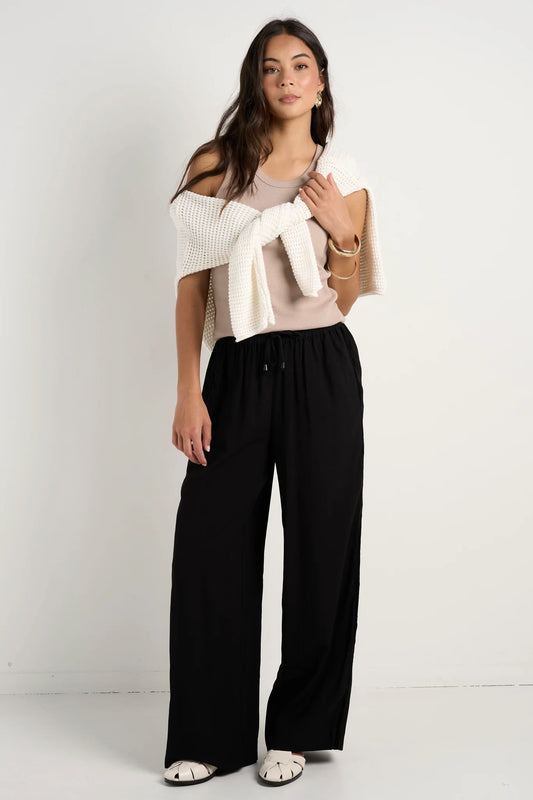 STORIES BE TOLD Townie Onyx Velvet Stripe Wide Leg Pant Black