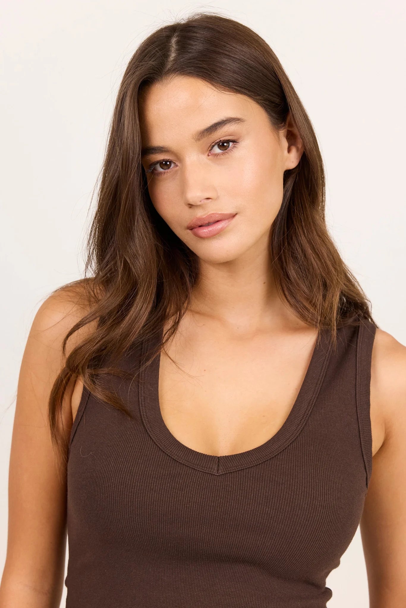AMONG THE BRAVE Vale Chocolate V Neck Rib Tank