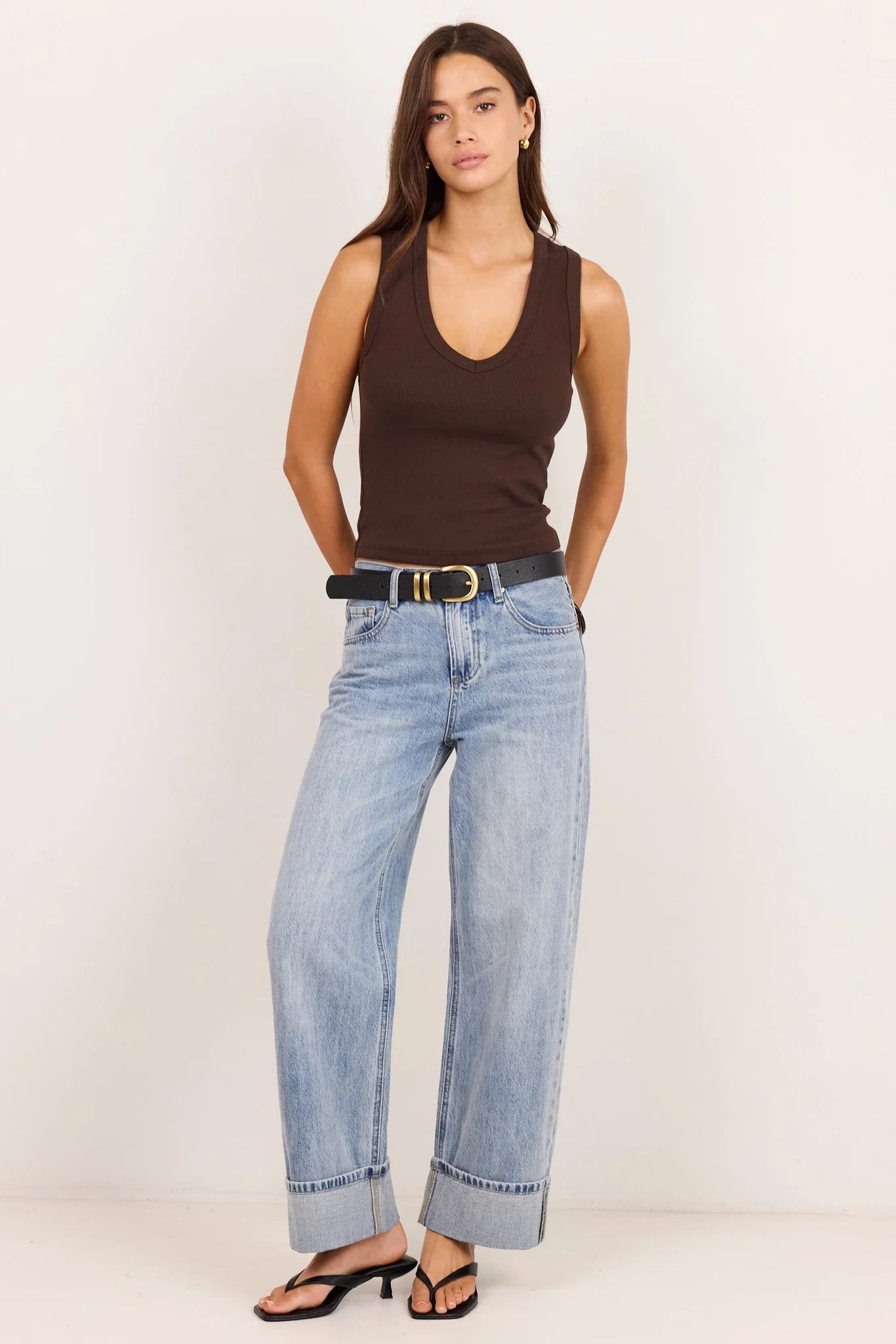 AMONG THE BRAVE Vale Chocolate V Neck Rib Tank