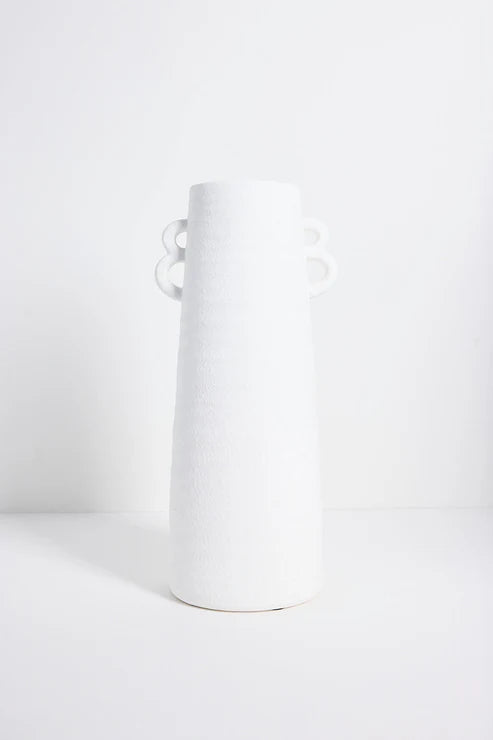 WILLOW+MAE Matte White Textured Double Handle Vase