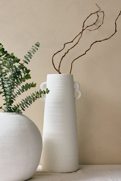 WILLOW+MAE Matte White Textured Double Handle Vase