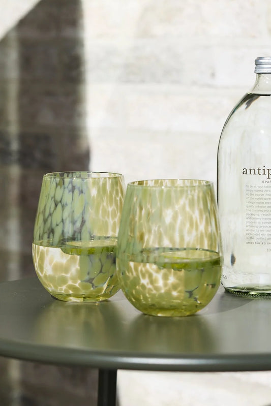 WILLOW & MAE Stemless Olive Splatter Wine Glasses
