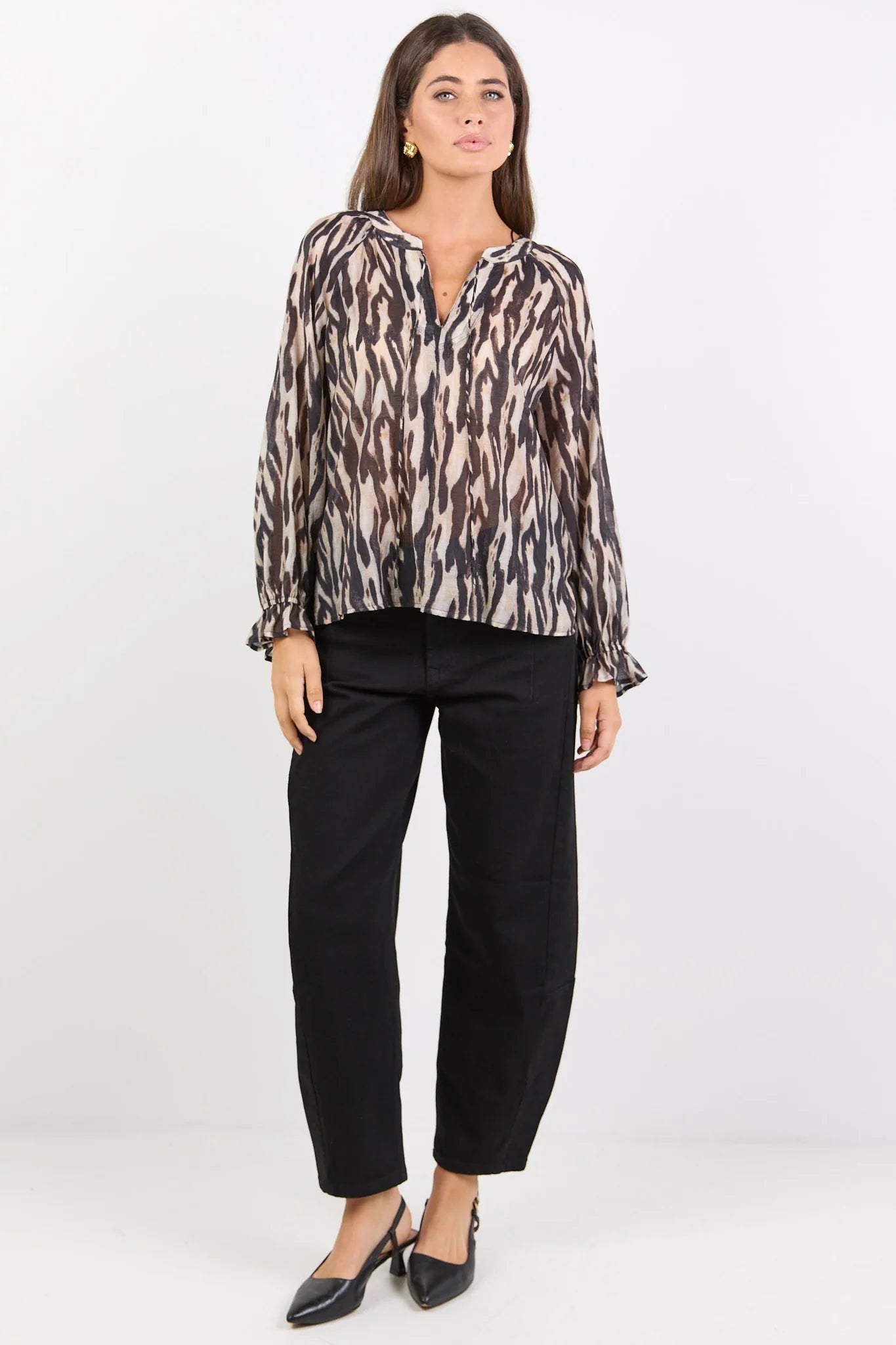 BY ROSA Woodland Black Zebra Tie Top