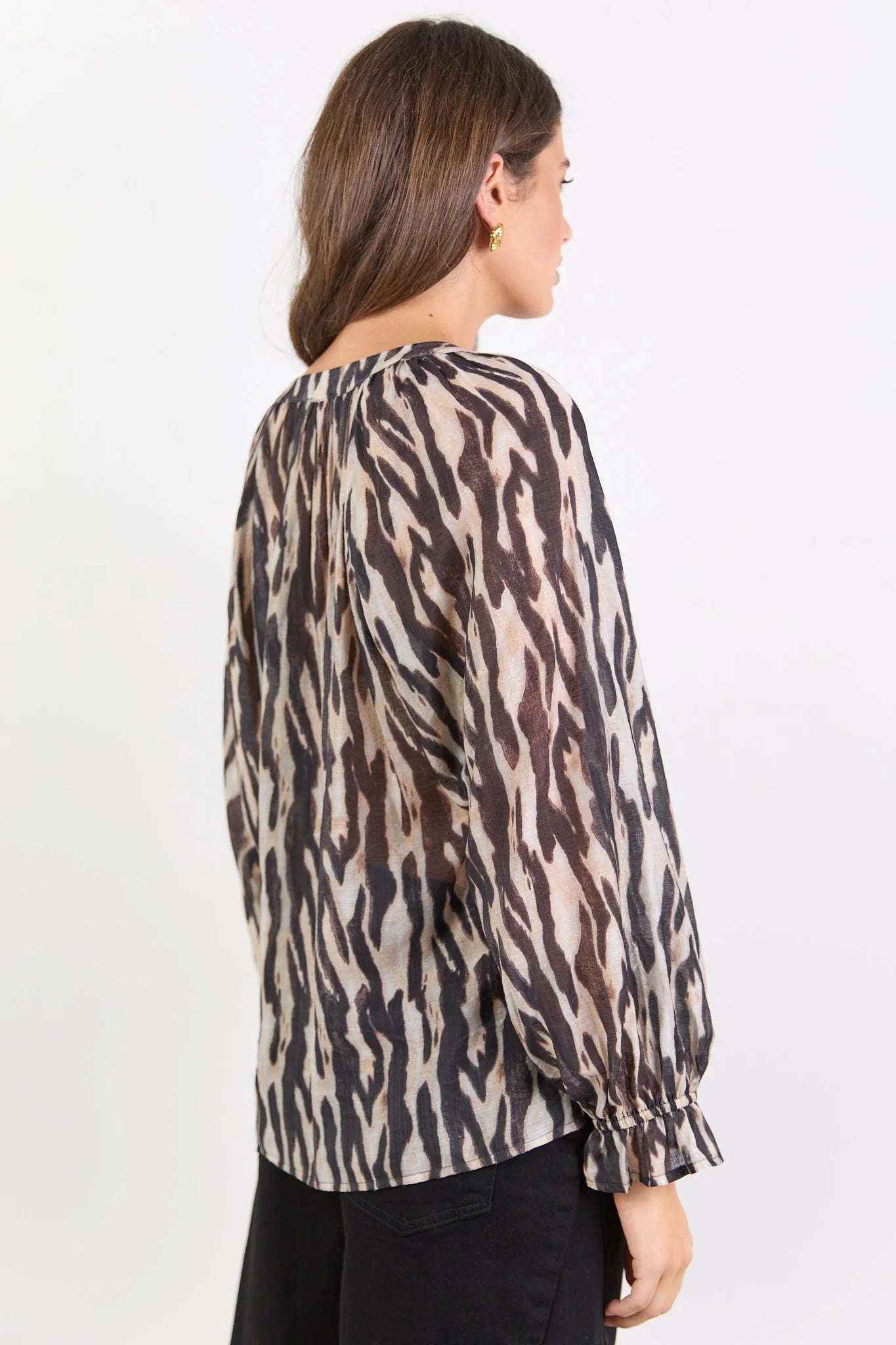 BY ROSA Woodland Black Zebra Tie Top