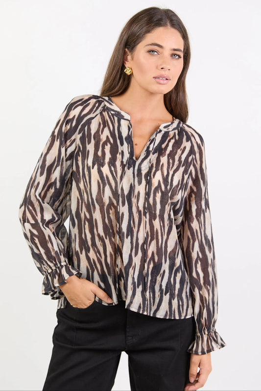 BY ROSA Woodland Black Zebra Tie Top
