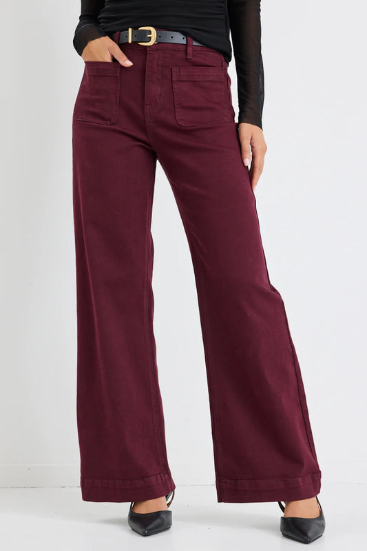AMONG THE BRAVE Zoey Burgundy High Rise Wide Leg Jean