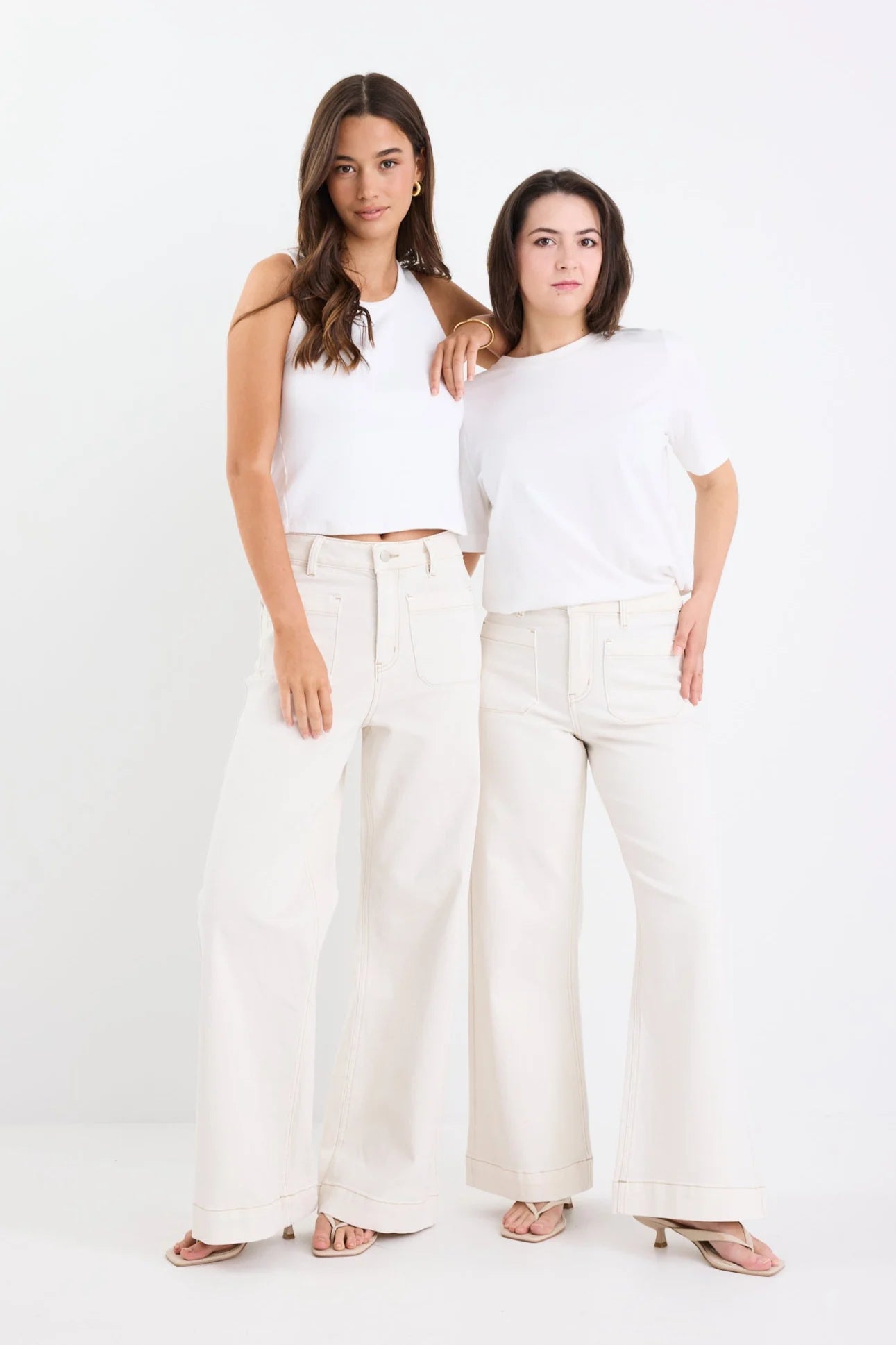 AMONG THE BRAVE Zoey Ecru PETITE High Rise Wide Leg Jean Pant