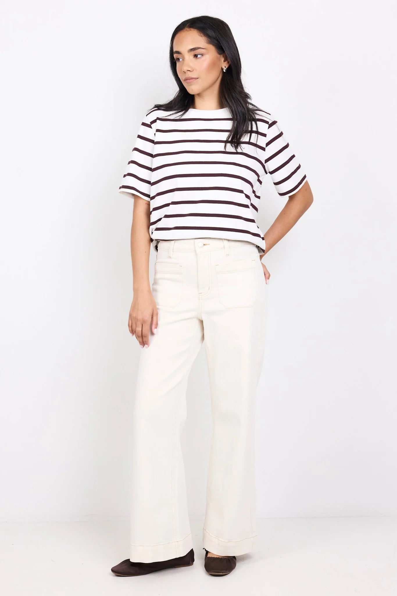 AMONG THE BRAVE Zoey Ecru PETITE High Rise Wide Leg Jean Pant